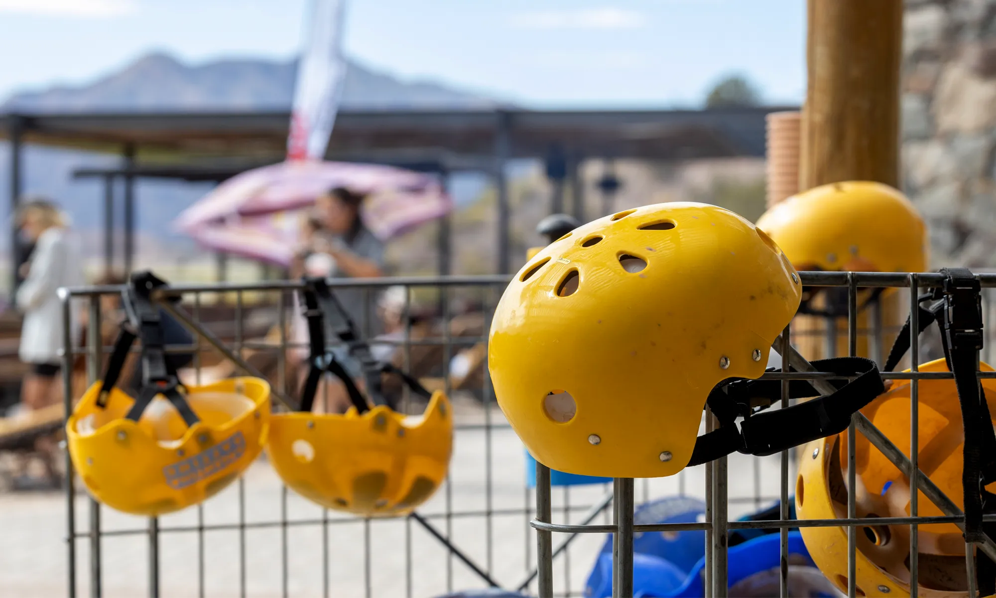 Group in yellow helmets and life jackets before setting off