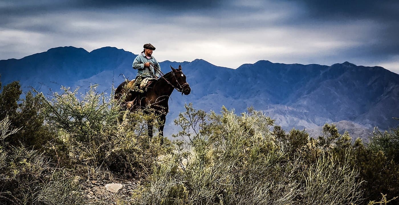 Rider facing the mountains at dusk