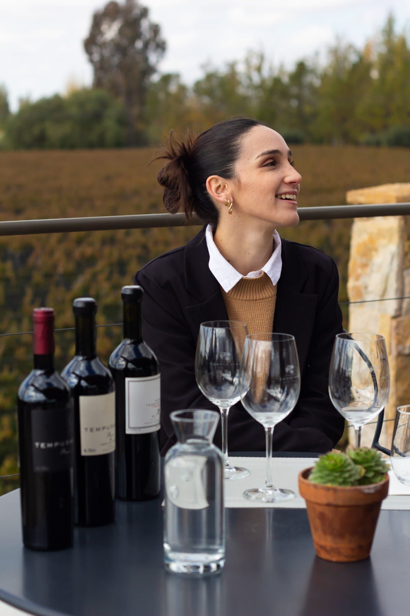 Guided tasting with bottles and poured glasses on the table